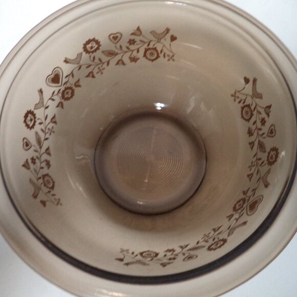 PYREX Friendship Birds Hearts Amber Brown Set 2 Nesting Mixing Bowls 322 and 323 - Picture 5 of 9